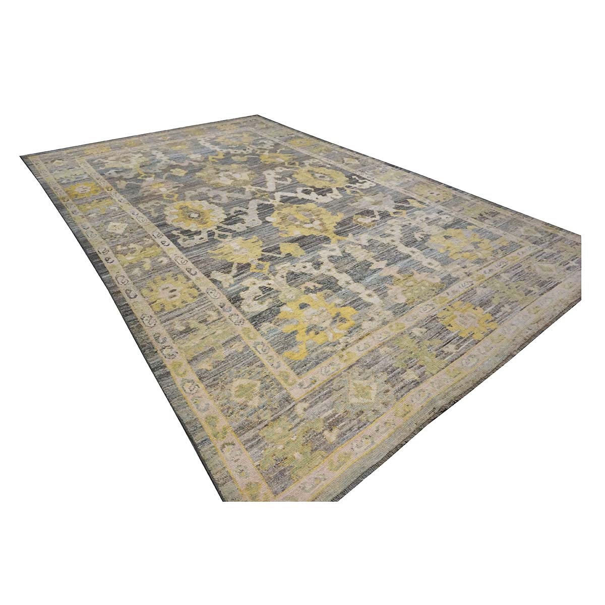21st Century Turkish Oushak 9x14 Slate Blue, Olive Green, & Ivory Handmade Rug #1144081 image 4