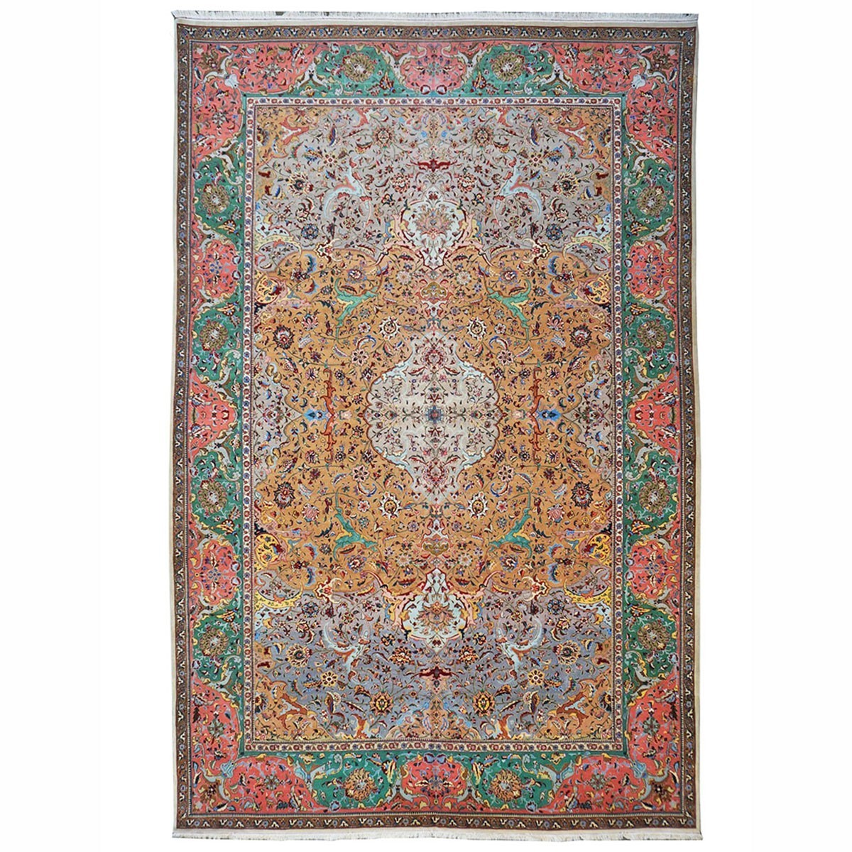 Antique Persian Tabriz 11X17 Grey, Green, Pink, & Orange Area Rug #1140881 image 0