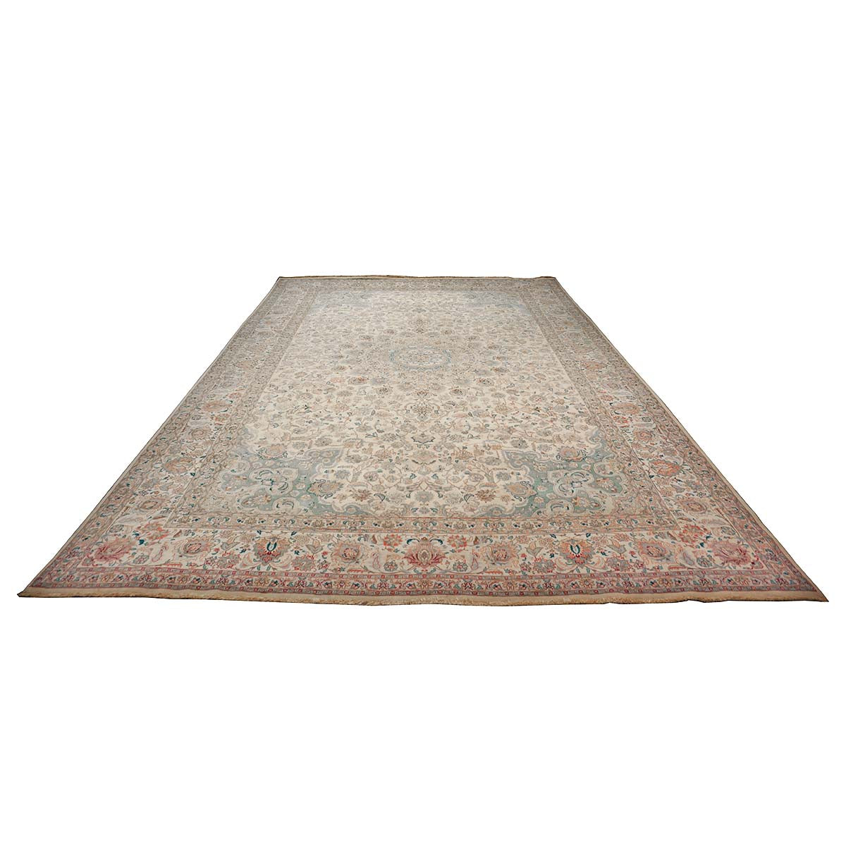 Antique 1940s Persian Tabriz Pahlavi 11x18 Ivory & Blue Handmade Area Rug #9902227 image 4