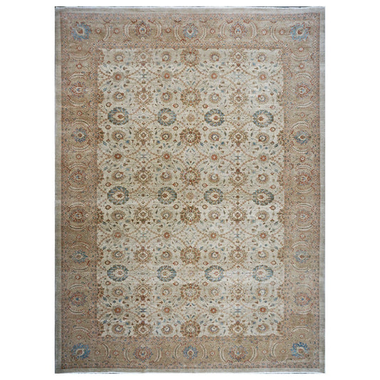 Persian Tabriz Haji Jalili Wool & Silk 12X16 Ivory and Tan Area Rug #1140160 image 0