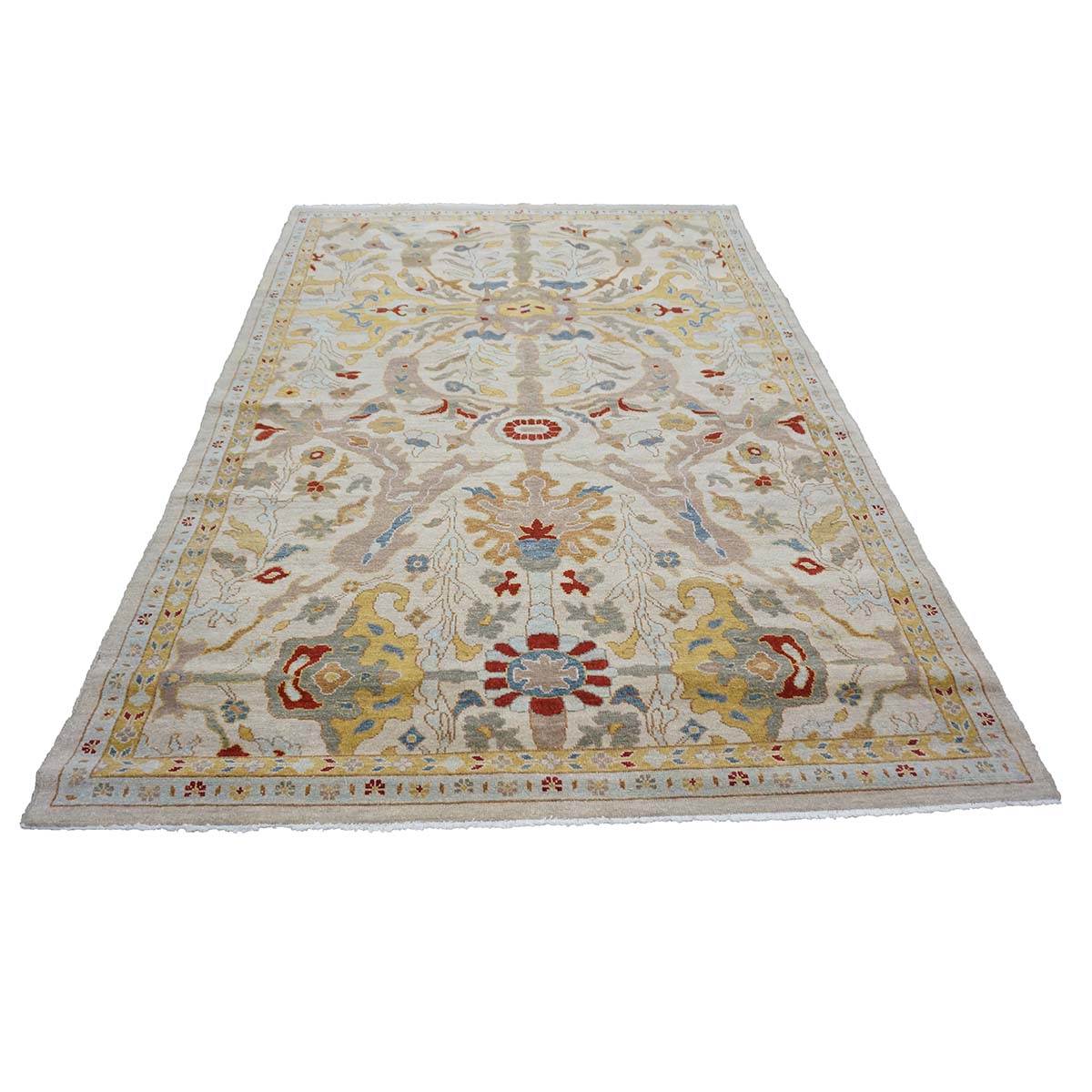 21st Century Sultanabad 6x9 Ivory & Gold  Handmade Area Rug #9902774 image 1