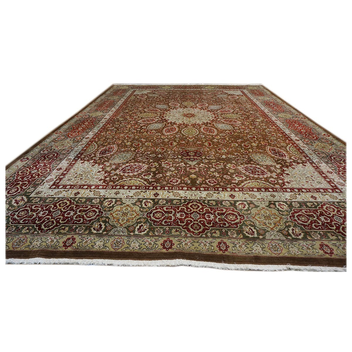 Antique Persian Tabriz 10X14 Brown, Red, & Dark Green Area Rug #9902148 image 5