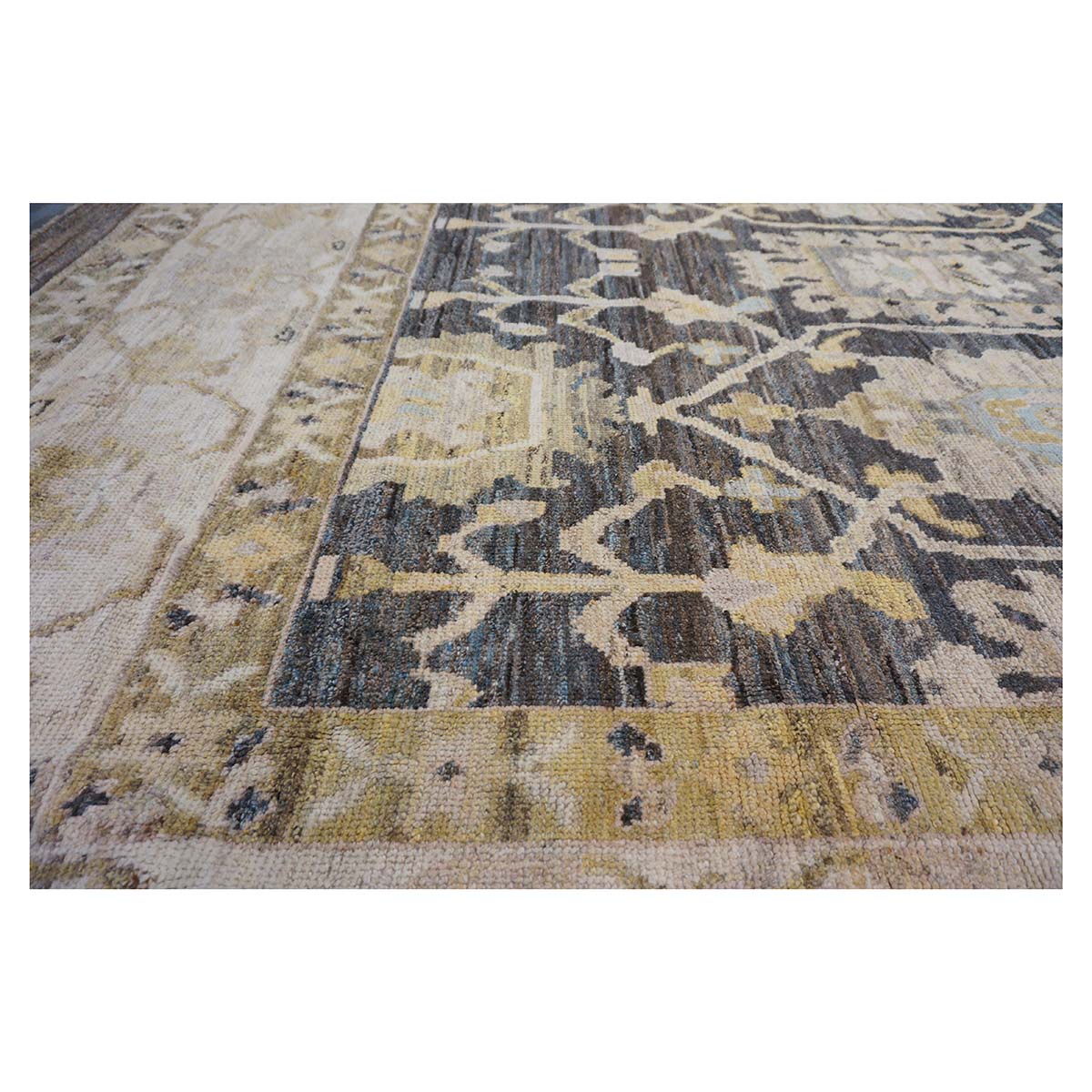 21st Century Turkish Oushak 15x20 Charcoal, Ivory & Olive Green Handmade Rug #1144070 image 1