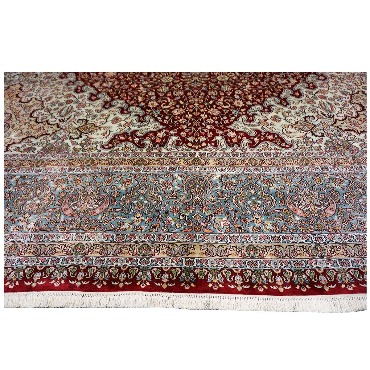 Vintage Kashmiri All Silk Red 9x12 Handmade Area Rug #1144057 image 15