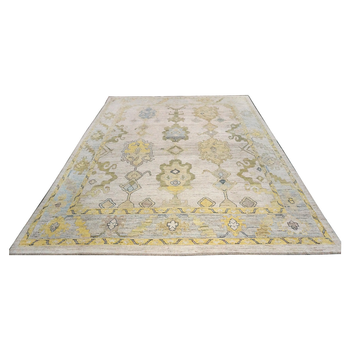 New Turkish Oushak 10x13 Ivory, Blue, & Yellow Handmade Area Rug #114073 image 1