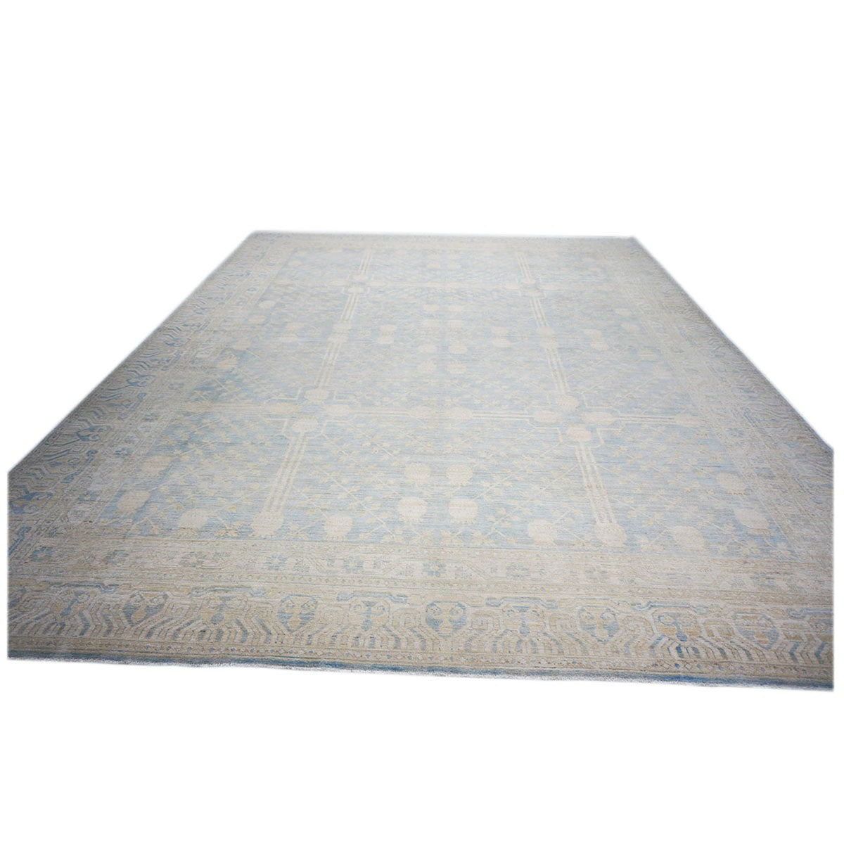 Afghan Khotan 11X14 Ivory & Blue Handmade Area Rug #1142201 image 2