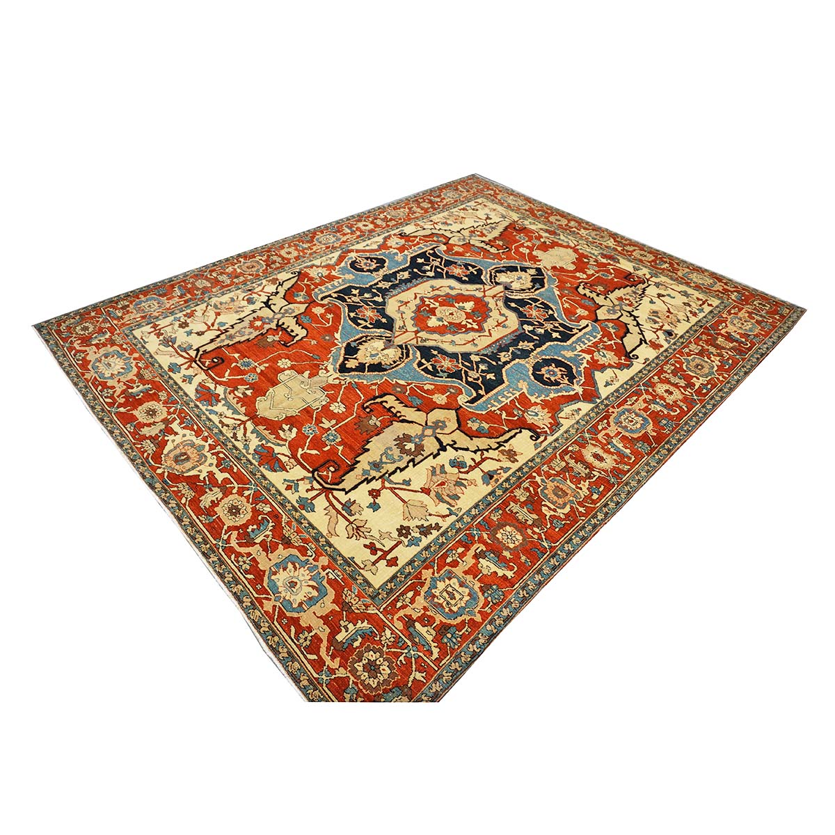 Persian Serapi 8x11 Rust, Ivory, & Blue Antique Recreation Handmade Area Rug #1141242 image 5