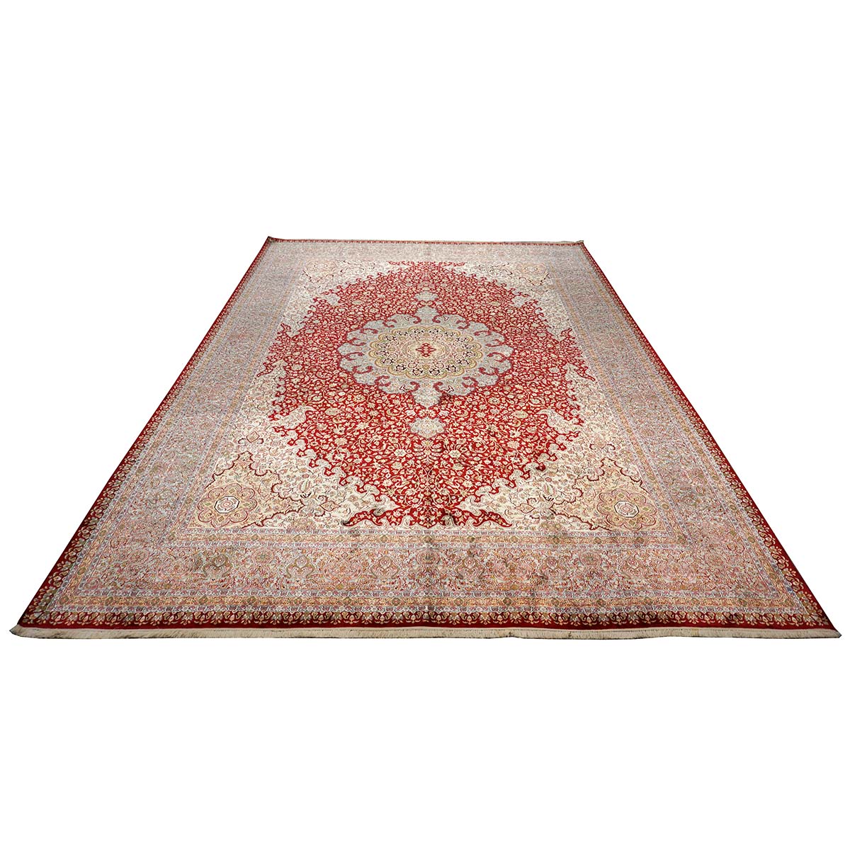 Vintage Kashmiri All Silk Red 9x12 Handmade Area Rug #1144057 image 9
