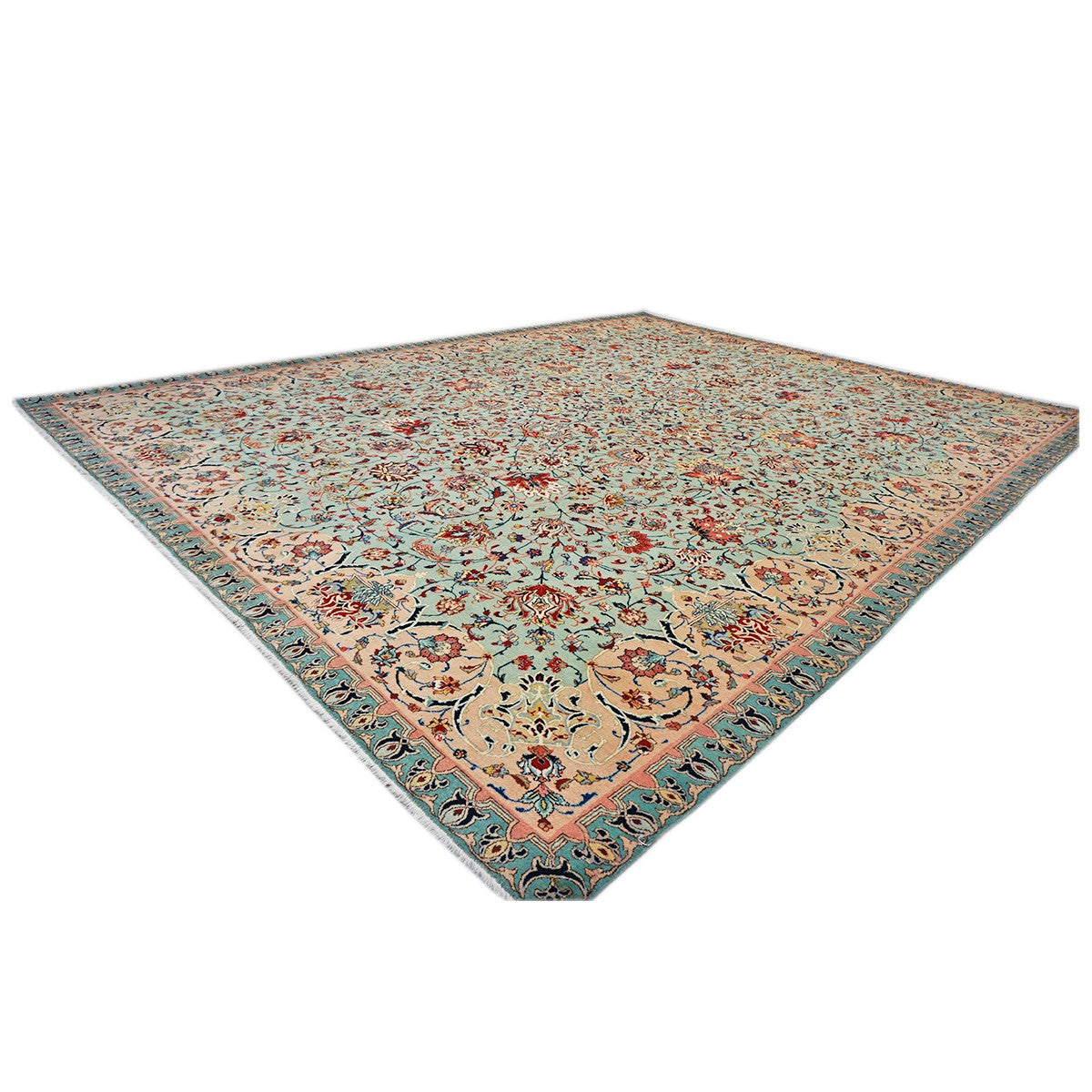 Antique Persian Tabriz Emad 9X12 Mint Green & Pink Area Rug #9902603 image 4