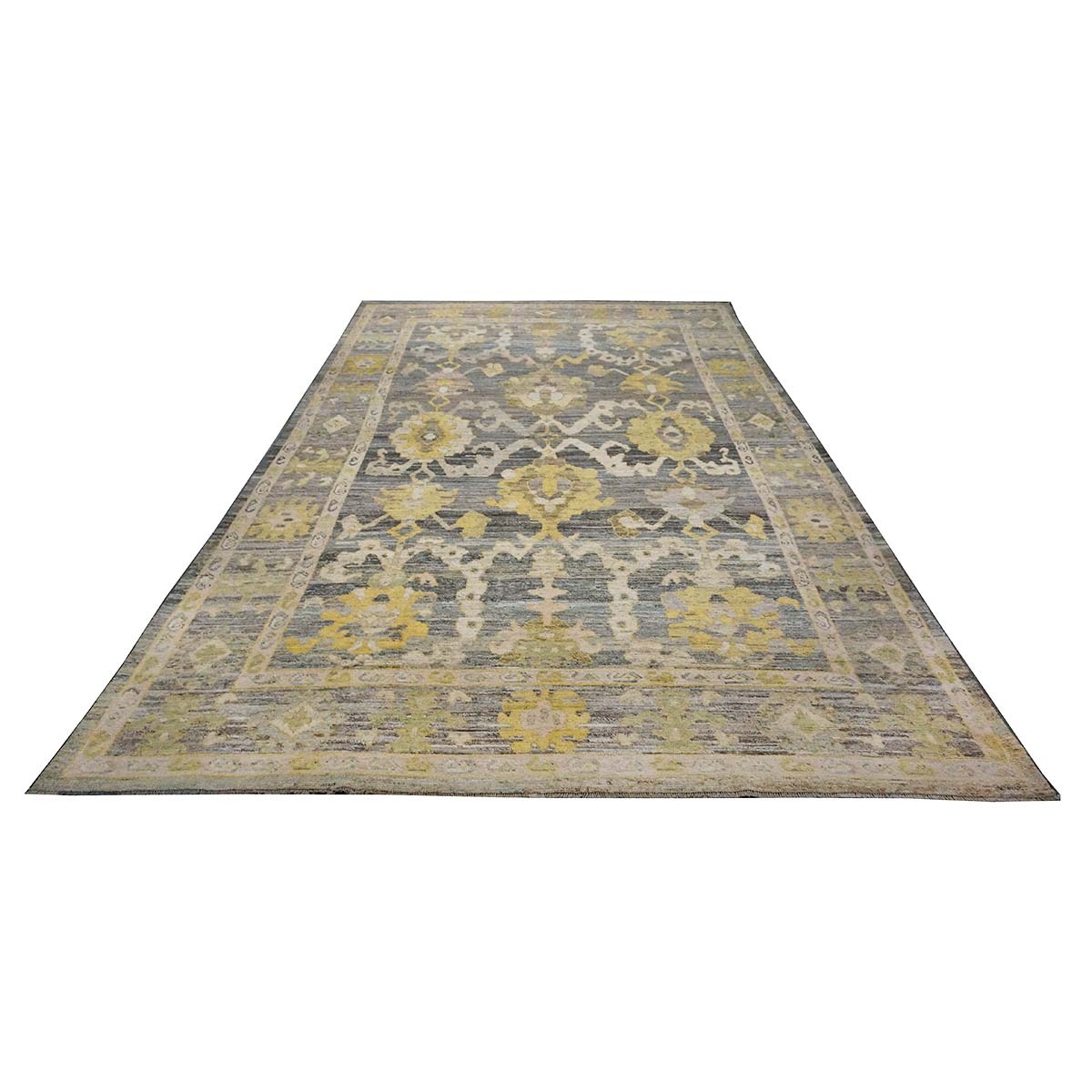 21st Century Turkish Oushak 9x14 Slate Blue, Olive Green, & Ivory Handmade Rug #1144081 image 1