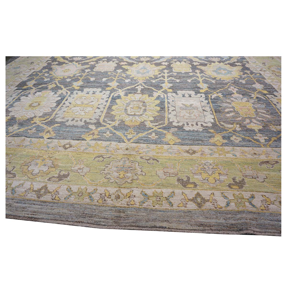 21st Century Turkish Oushak 14X20 Slate Blue, Gray & Ivory Handmade Area Rug #1144091 image 4