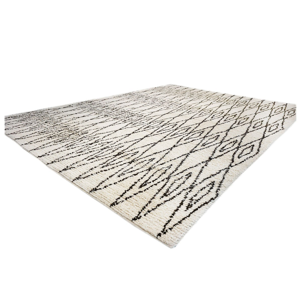 Vintage Beni Ourain Modern Morrocan 12x18 Ivory & Dark Brown Handmade Area Rug #AY101 image 4