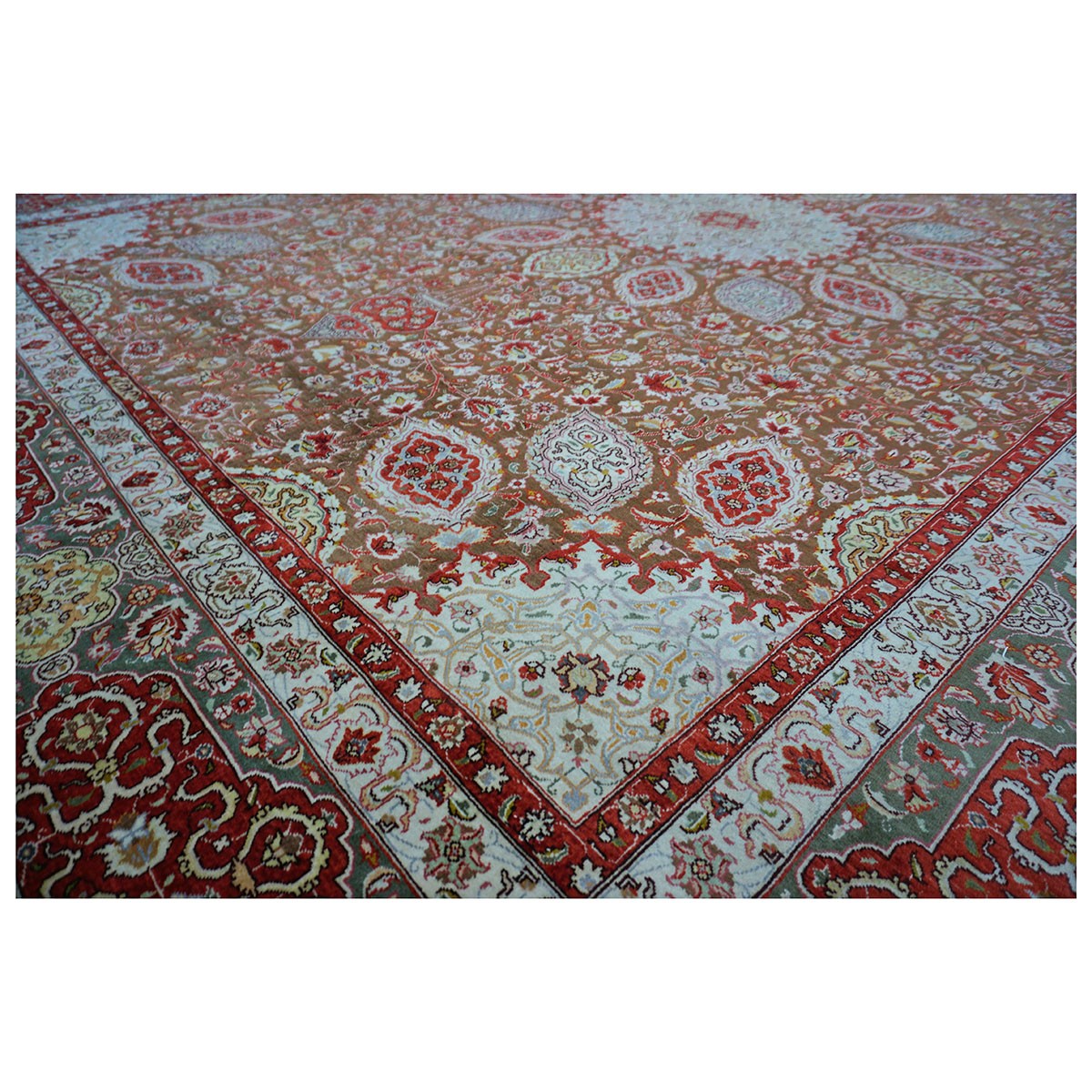 Antique Persian Tabriz 10X14 Brown, Red, & Dark Green Area Rug #9902148 image 8