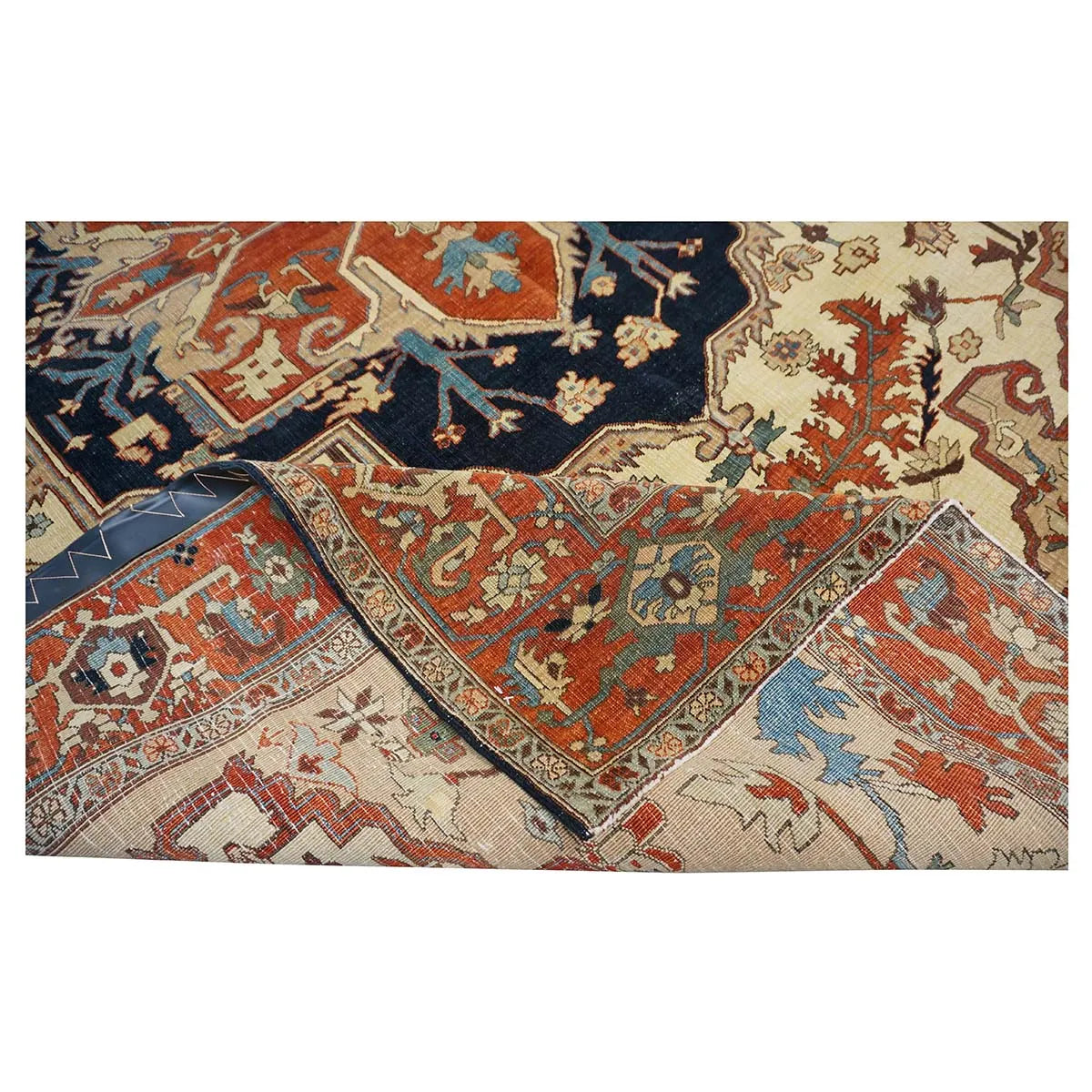 Persian Serapi 7x11 Rust, Navy, Tan, & Ivory Handmade Area Rug #9902841 image 11
