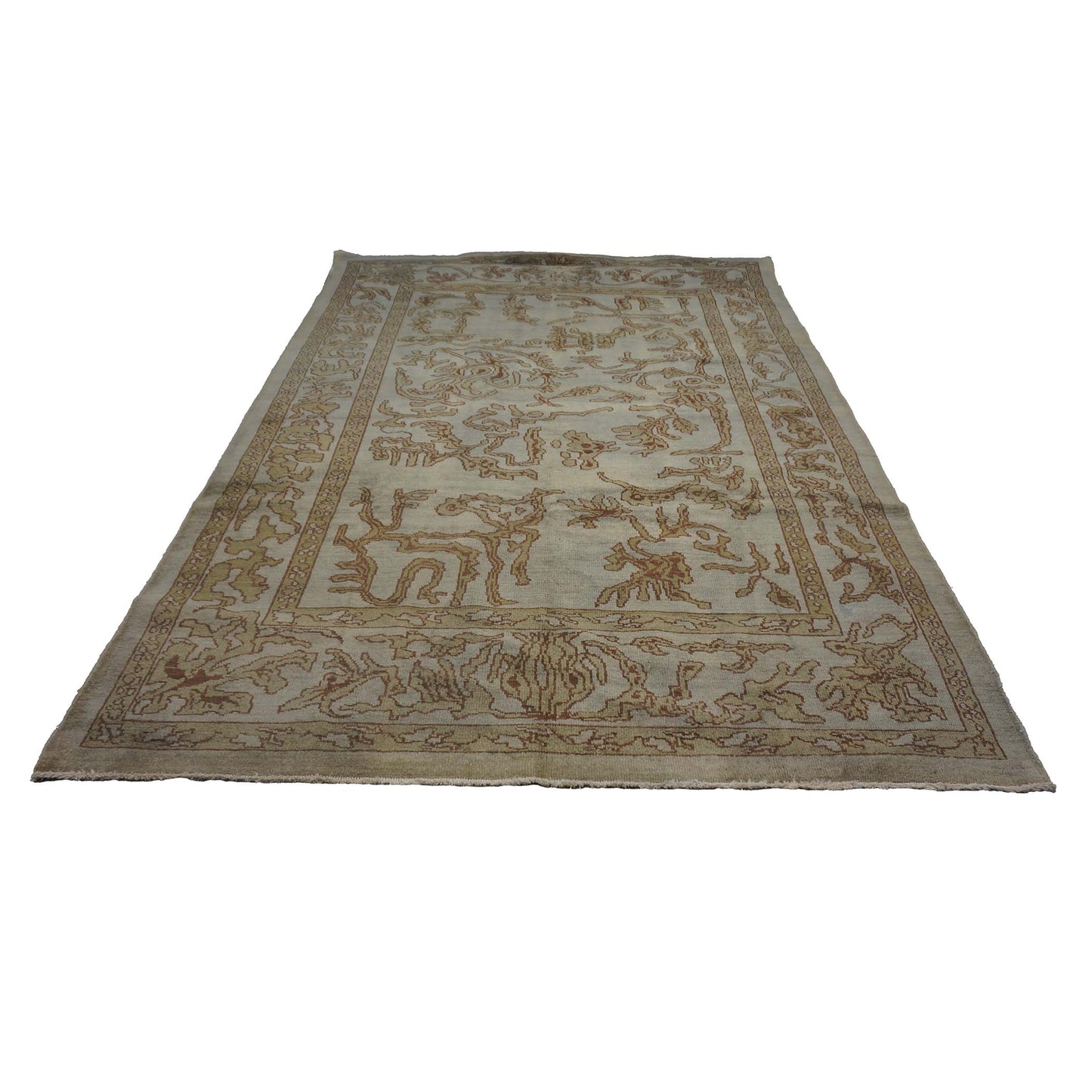 Vintage Persian Sultanabad Recreation Wool 6x9 Grey, Tan & Brown Handmade Area Rug #1140004