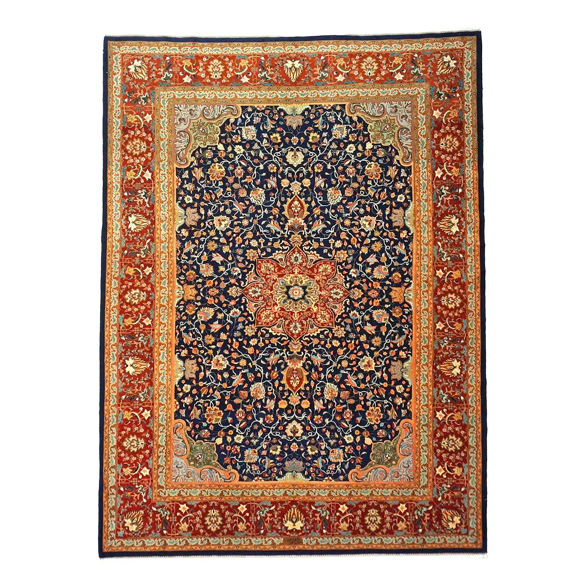 Antique Persian Tabriz Wool 9x11 Navy, Salmon & Red Handmade Area Rug #1140038