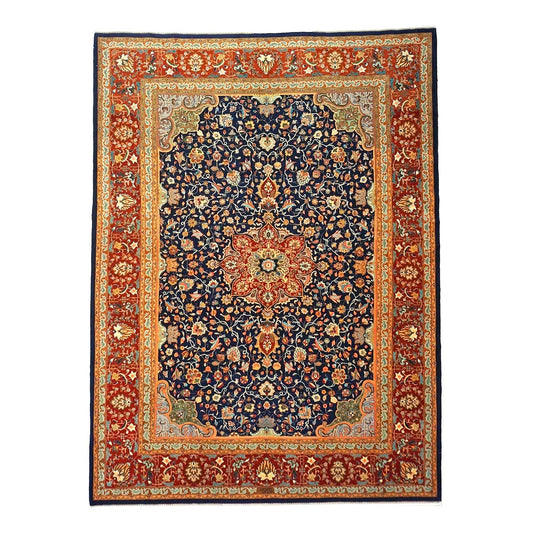 Antique Persian Tabriz Wool 9x11 Navy, Salmon & Red Handmade Area Rug #1140038