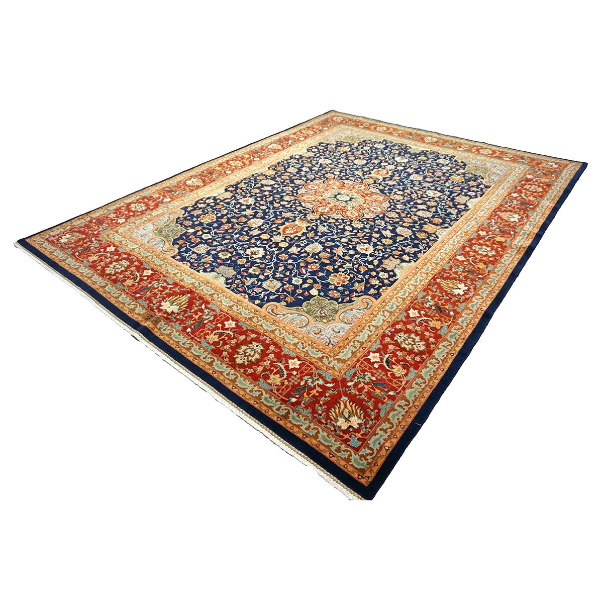 Antique Persian Tabriz Wool 9x11 Navy, Salmon & Red Handmade Area Rug #1140038