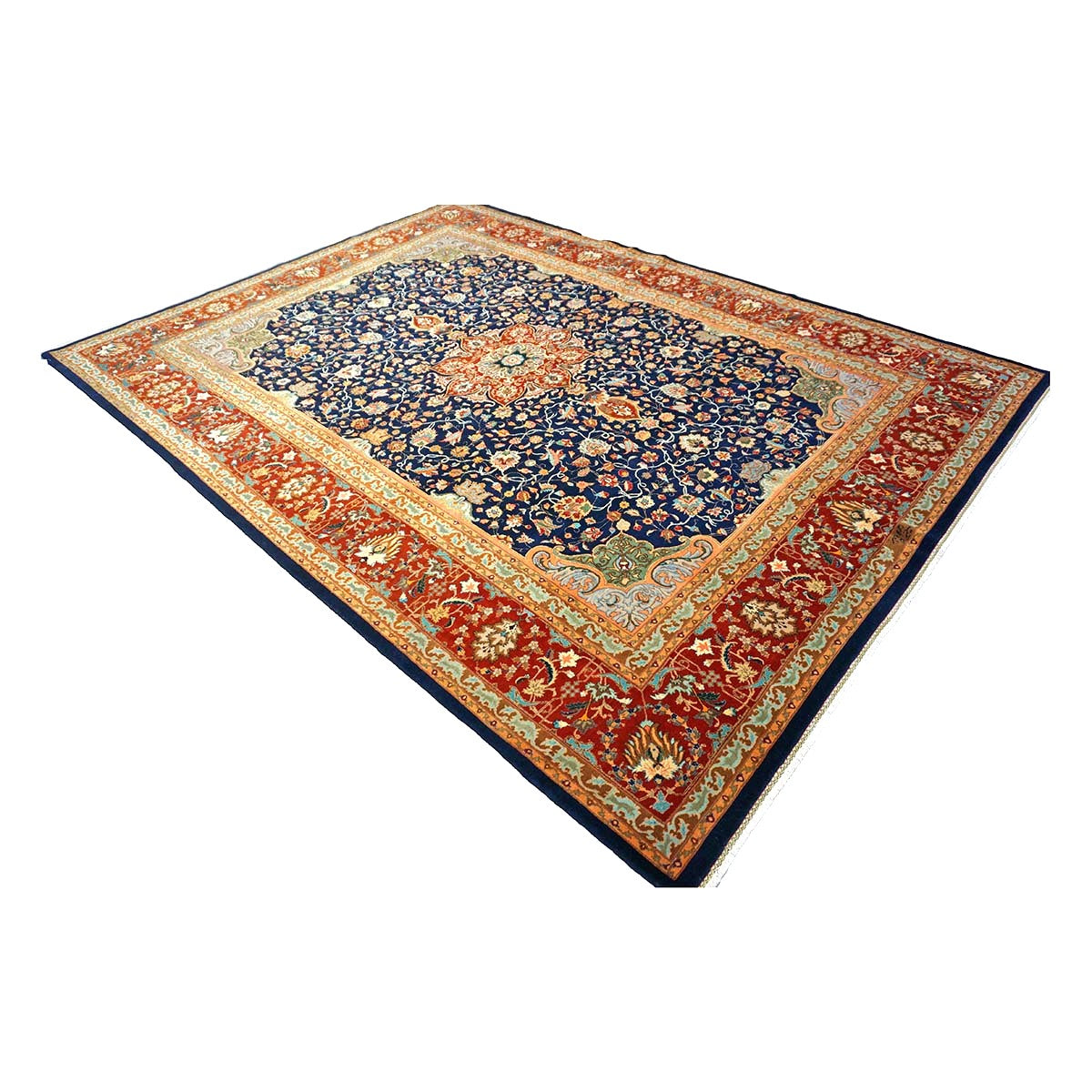 Antique Persian Tabriz Wool 9x11 Navy, Salmon & Red Handmade Area Rug #1140038