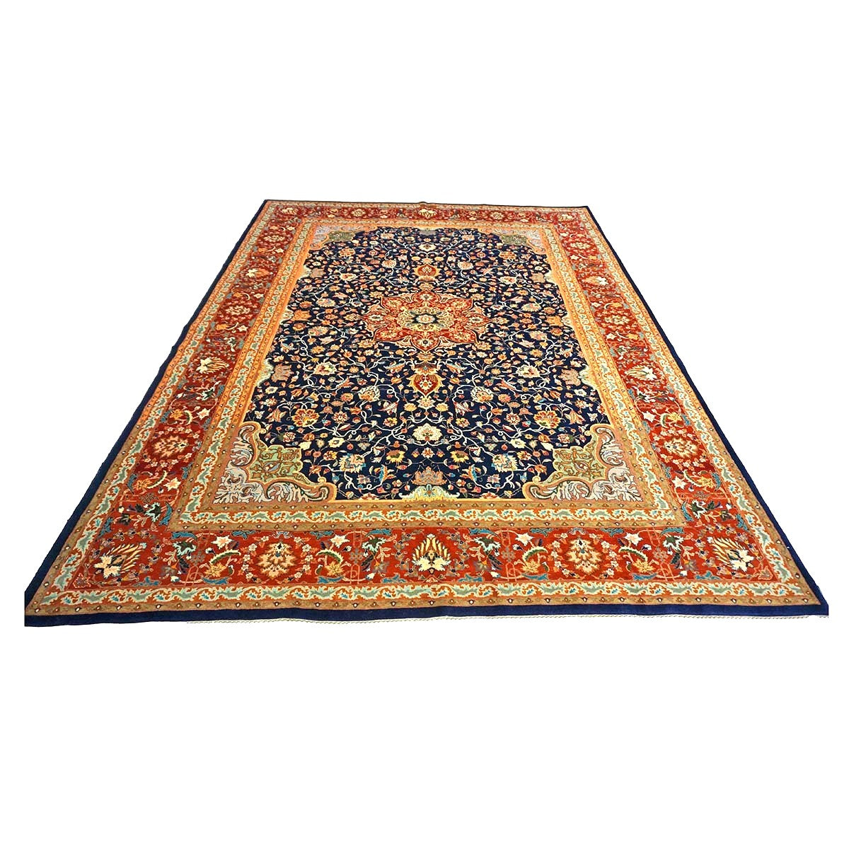 Antique Persian Tabriz Wool 9x11 Navy, Salmon & Red Handmade Area Rug #1140038