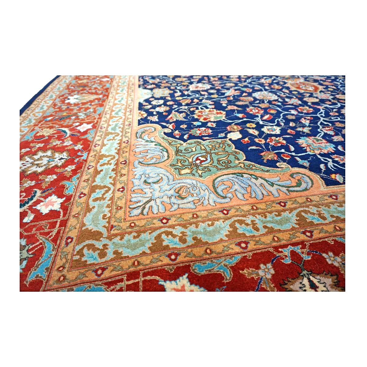 Antique Persian Tabriz Wool 9x11 Navy, Salmon & Red Handmade Area Rug #1140038