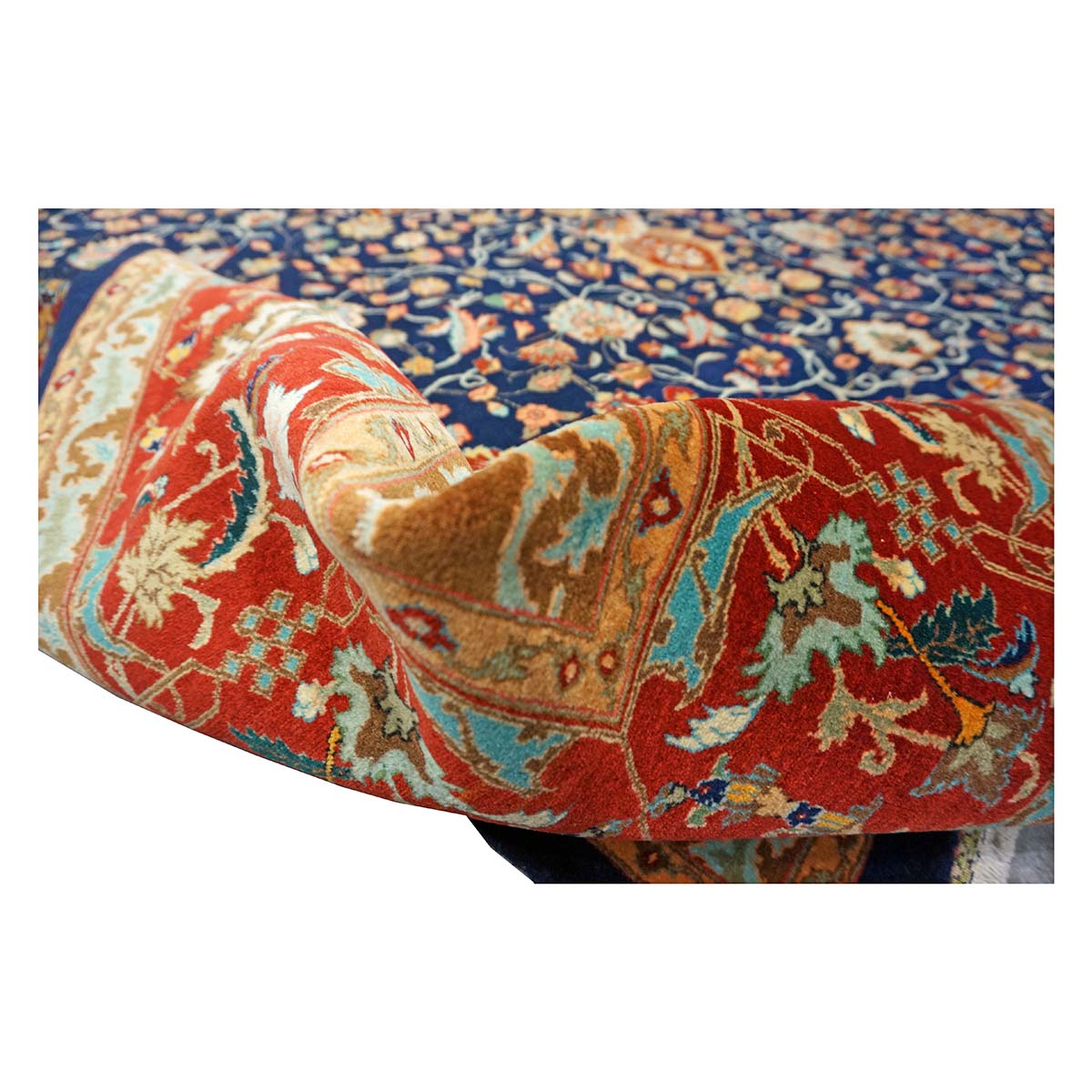Antique Persian Tabriz Wool 9x11 Navy, Salmon & Red Handmade Area Rug #1140038