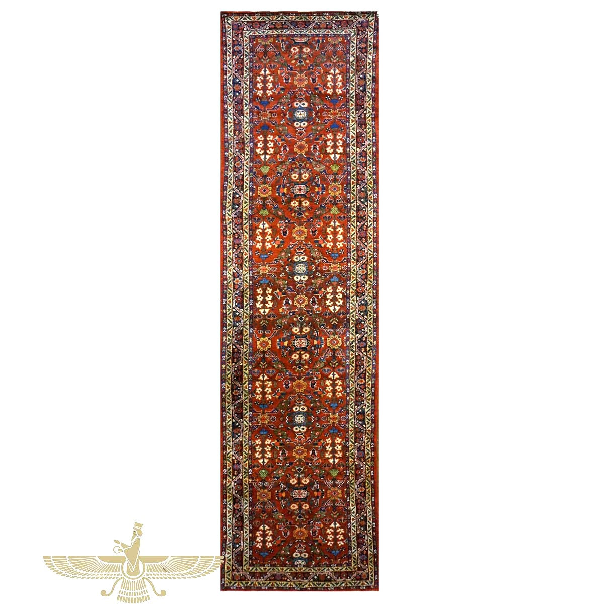 Antique Persian Sultanabad Wool 4x15 Red, Yellow, Blue & Ivory Handmade Gallery Rug #1140049