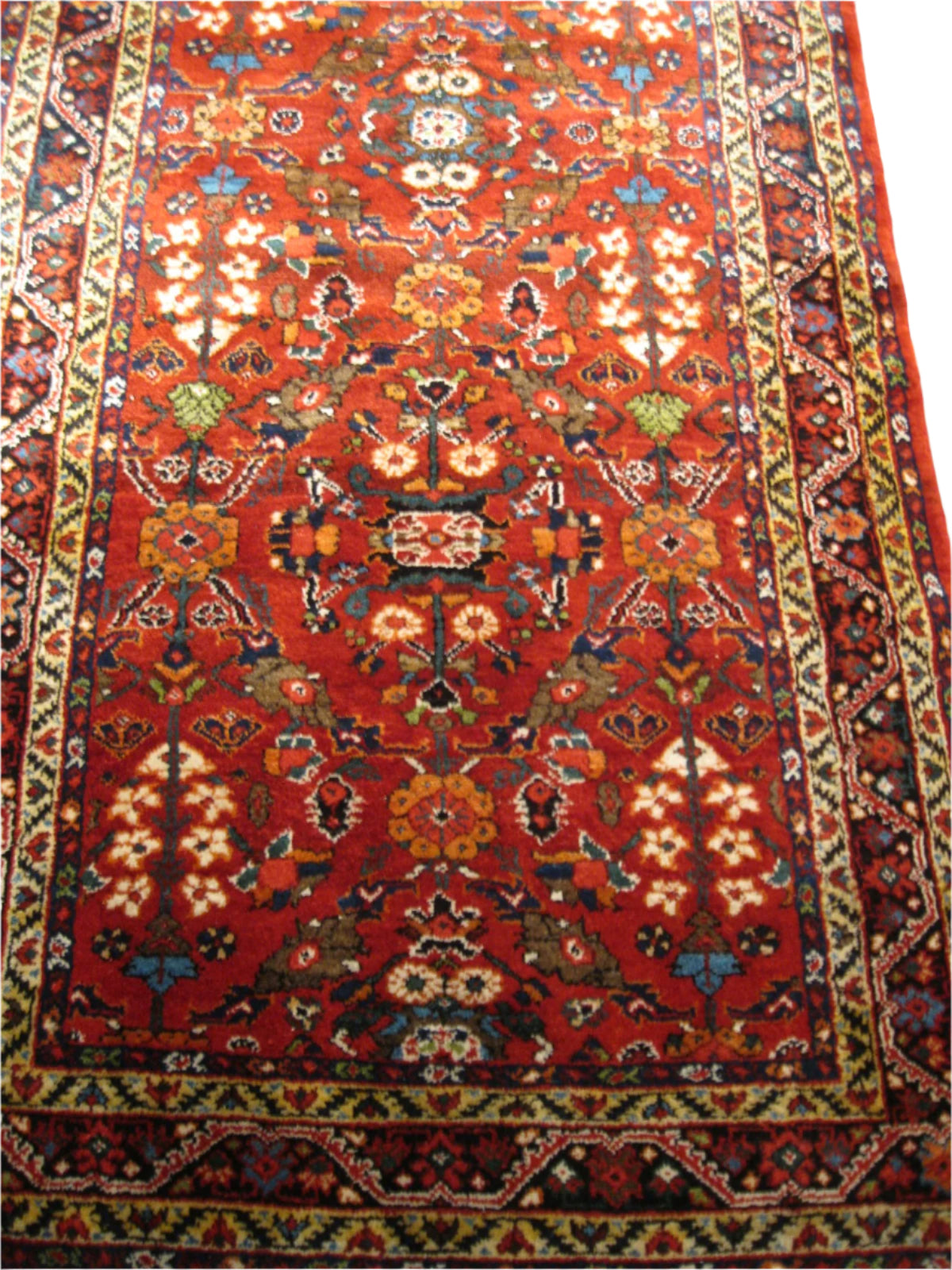 Antique Persian Sultanabad Wool 4x15 Red, Yellow, Blue & Ivory Handmade Gallery Rug #1140049