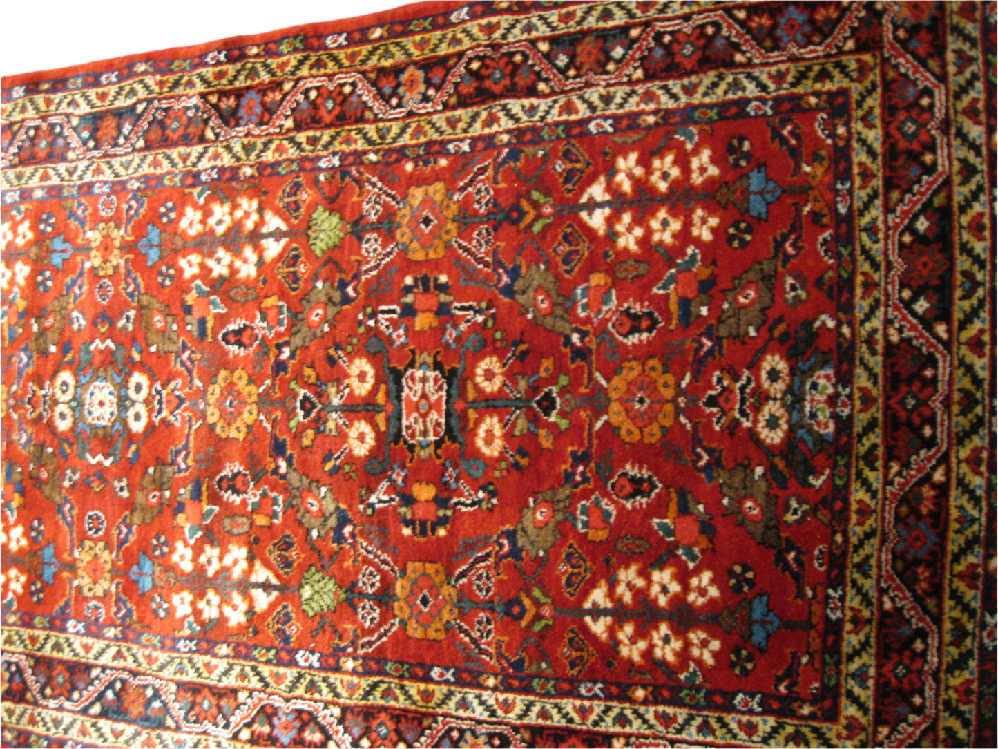 Antique Persian Sultanabad Wool 4x15 Red, Yellow, Blue & Ivory Handmade Gallery Rug #1140049