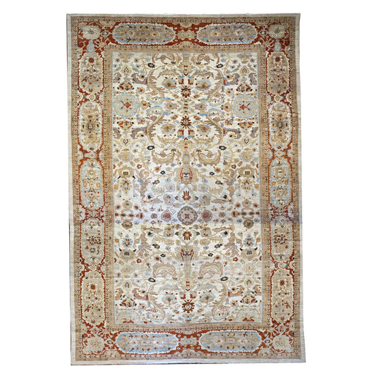 Persian Sultanabad Master Wool 15X22 Ivory, Tan & Rust Handmade Oversized Area Rug #1140065