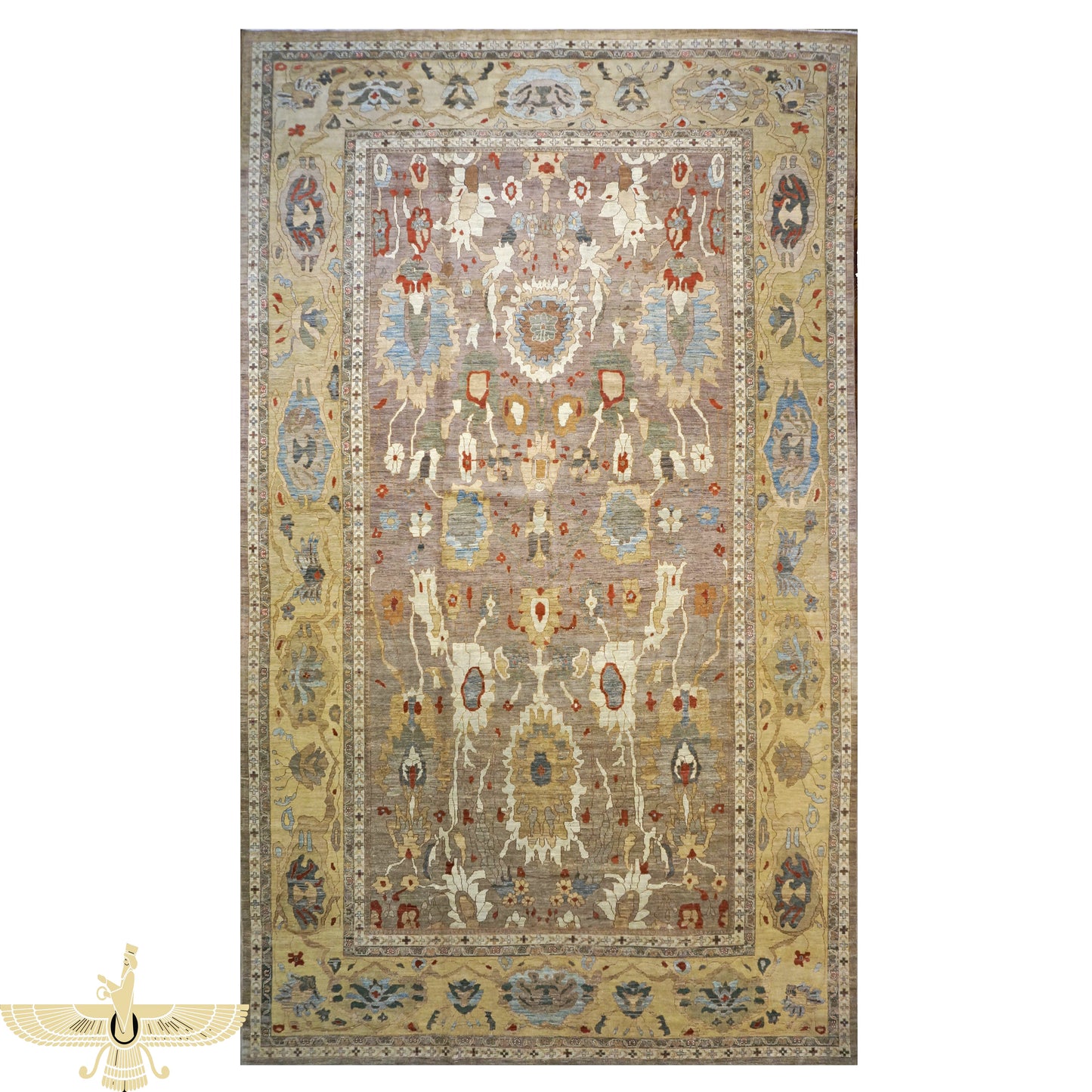 Persian Sultanabad Masters Wool 12x19 Tan, Ivory, Rust & Taupe Handmade Area Rug #1140085