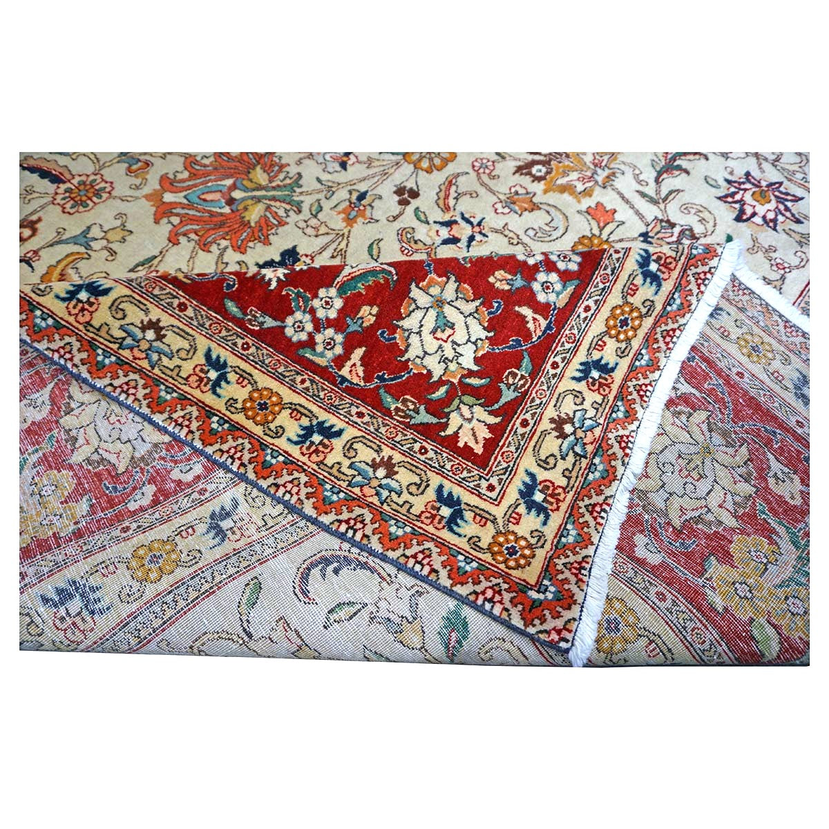 Vintage Persian Tabriz Wool 9x11 Ivory & Red Handmade Area Rug #1140126