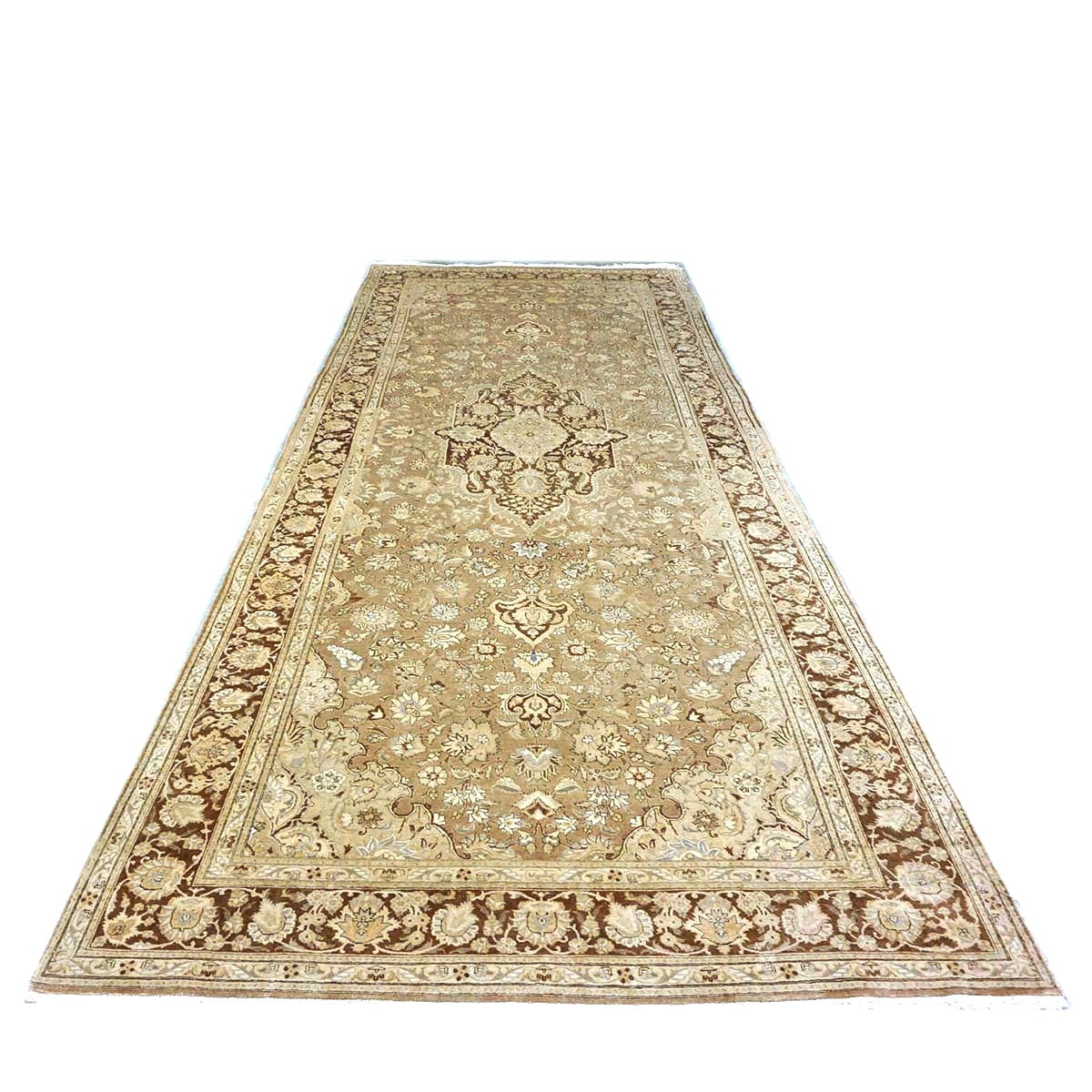 Antique Persian Tabriz Wool 6x17 Tan, Ivory & Rust Handmade Gallery Rug #1140131