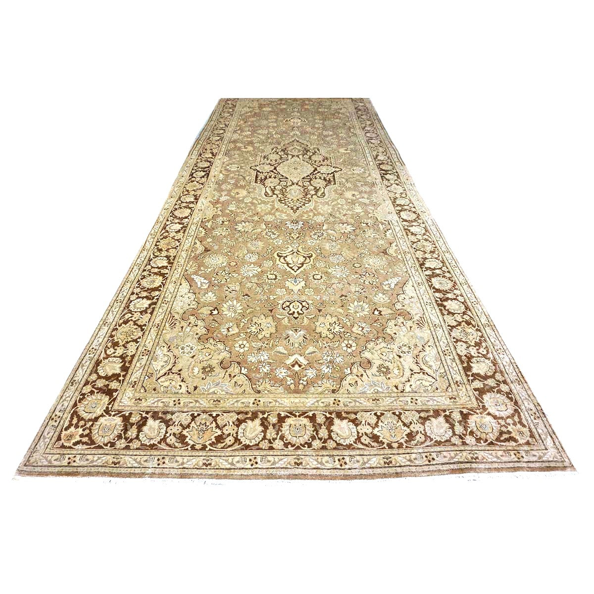 Antique Persian Tabriz Wool 6x17 Tan, Ivory & Rust Handmade Gallery Rug #1140131