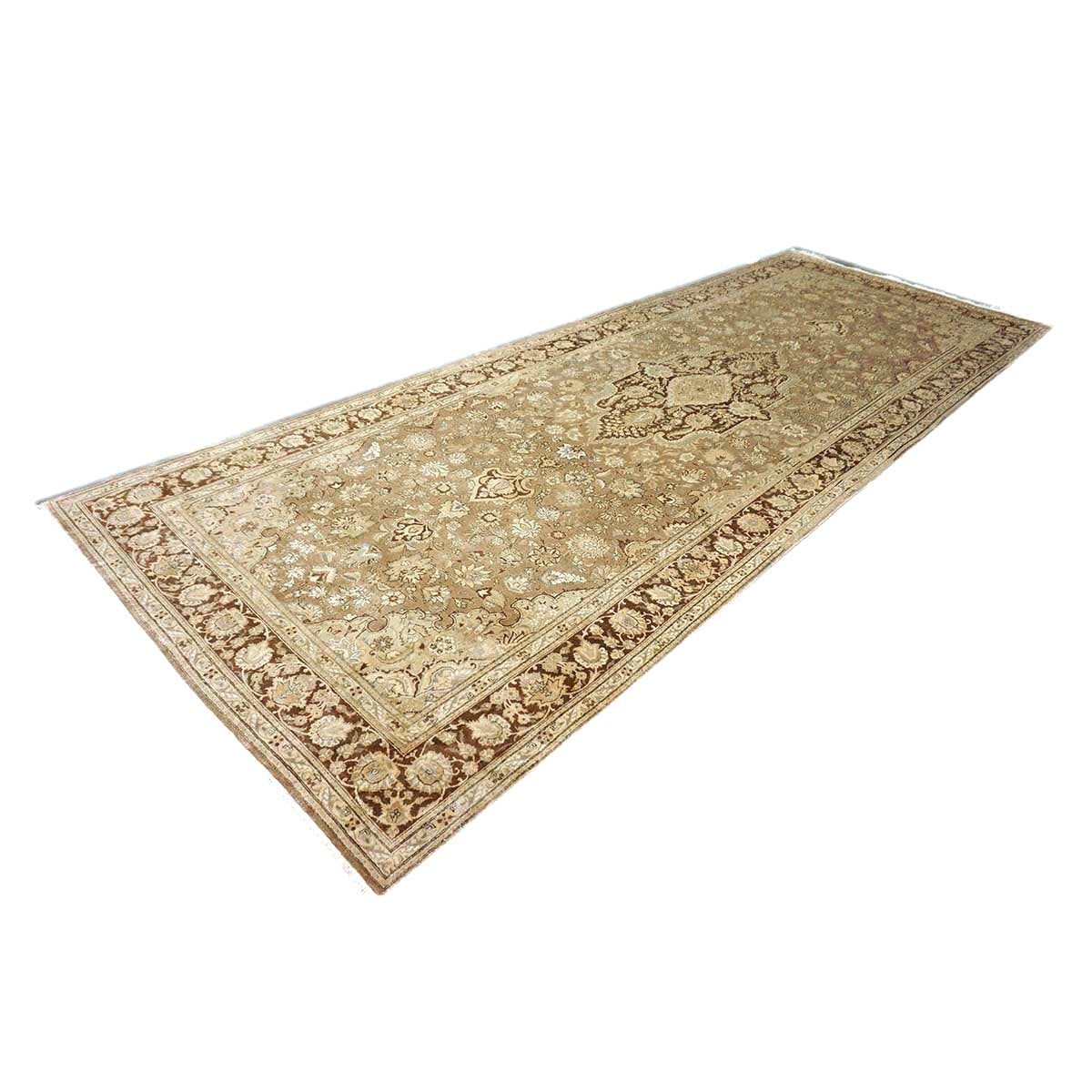 Antique Persian Tabriz Wool 6x17 Tan, Ivory & Rust Handmade Gallery Rug #1140131