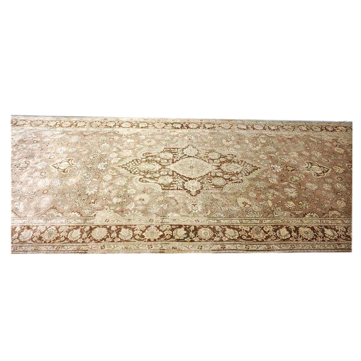 Antique Persian Tabriz Wool 6x17 Tan, Ivory & Rust Handmade Gallery Rug #1140131