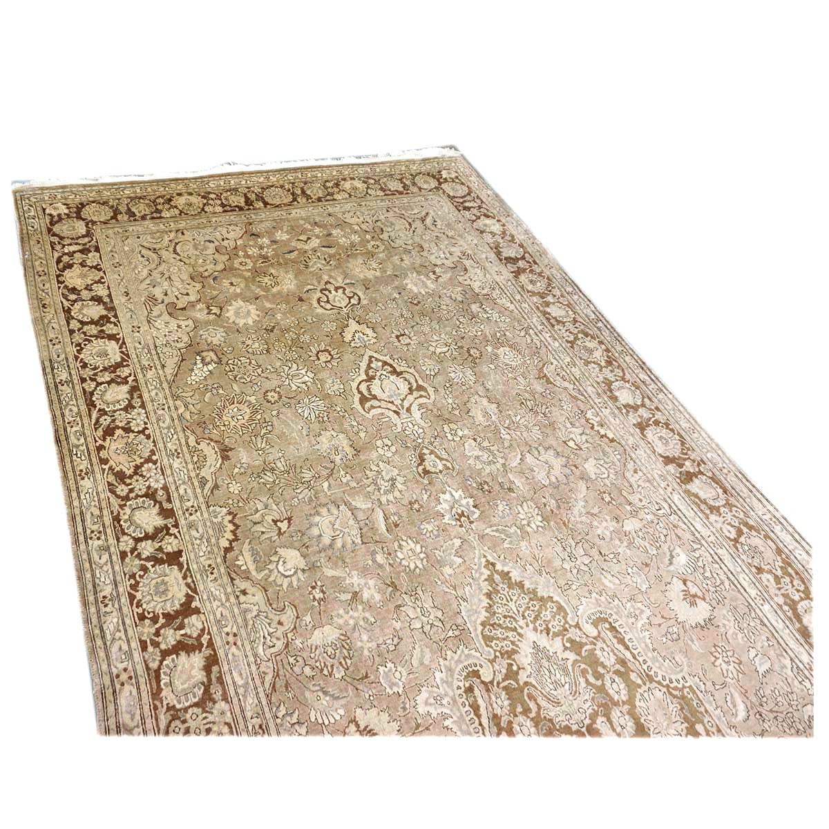 Antique Persian Tabriz Wool 6x17 Tan, Ivory & Rust Handmade Gallery Rug #1140131