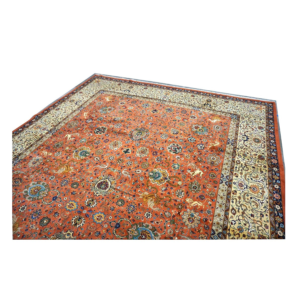 Antique Persian Tabriz Wool 12x18 Rust & Ivory Handmade Area Rug #1140141