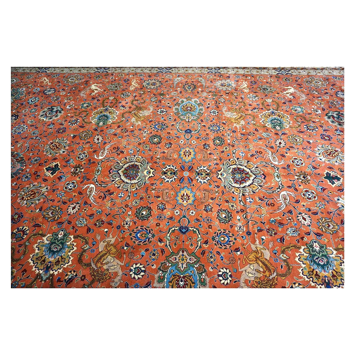 Antique Persian Tabriz Wool 12x18 Rust & Ivory Handmade Area Rug #1140141
