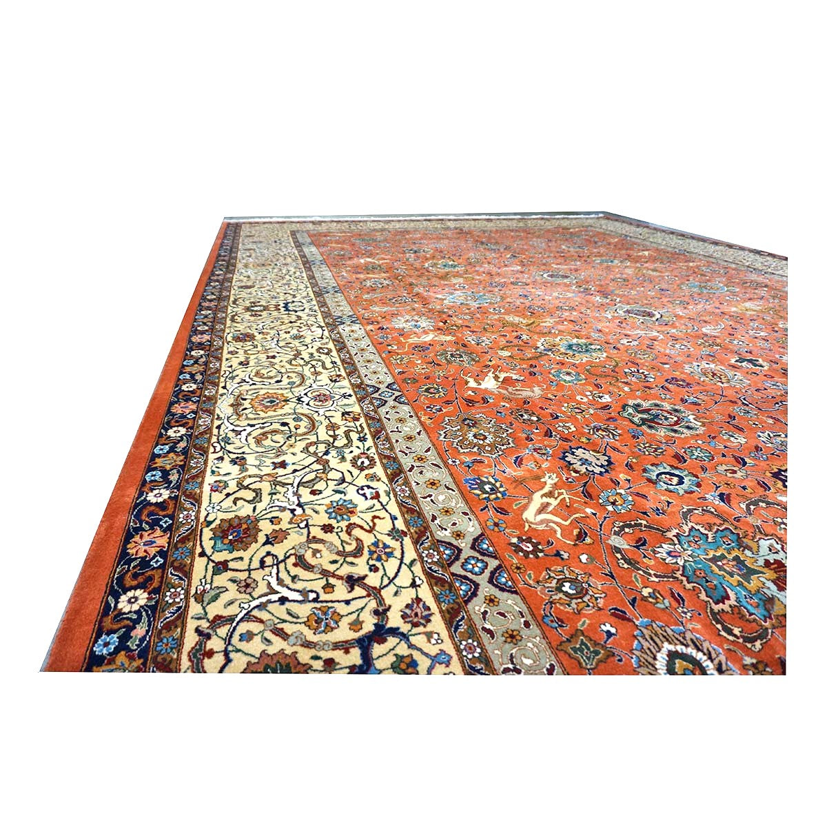 Antique Persian Tabriz Wool 12x18 Rust & Ivory Handmade Area Rug #1140141