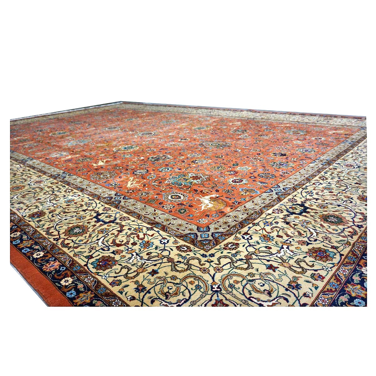 Antique Persian Tabriz Wool 12x18 Rust & Ivory Handmade Area Rug #1140141