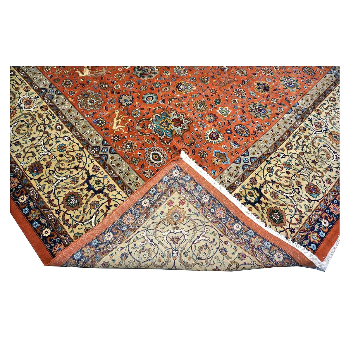 Antique Persian Tabriz Wool 12x18 Rust & Ivory Handmade Area Rug #1140141