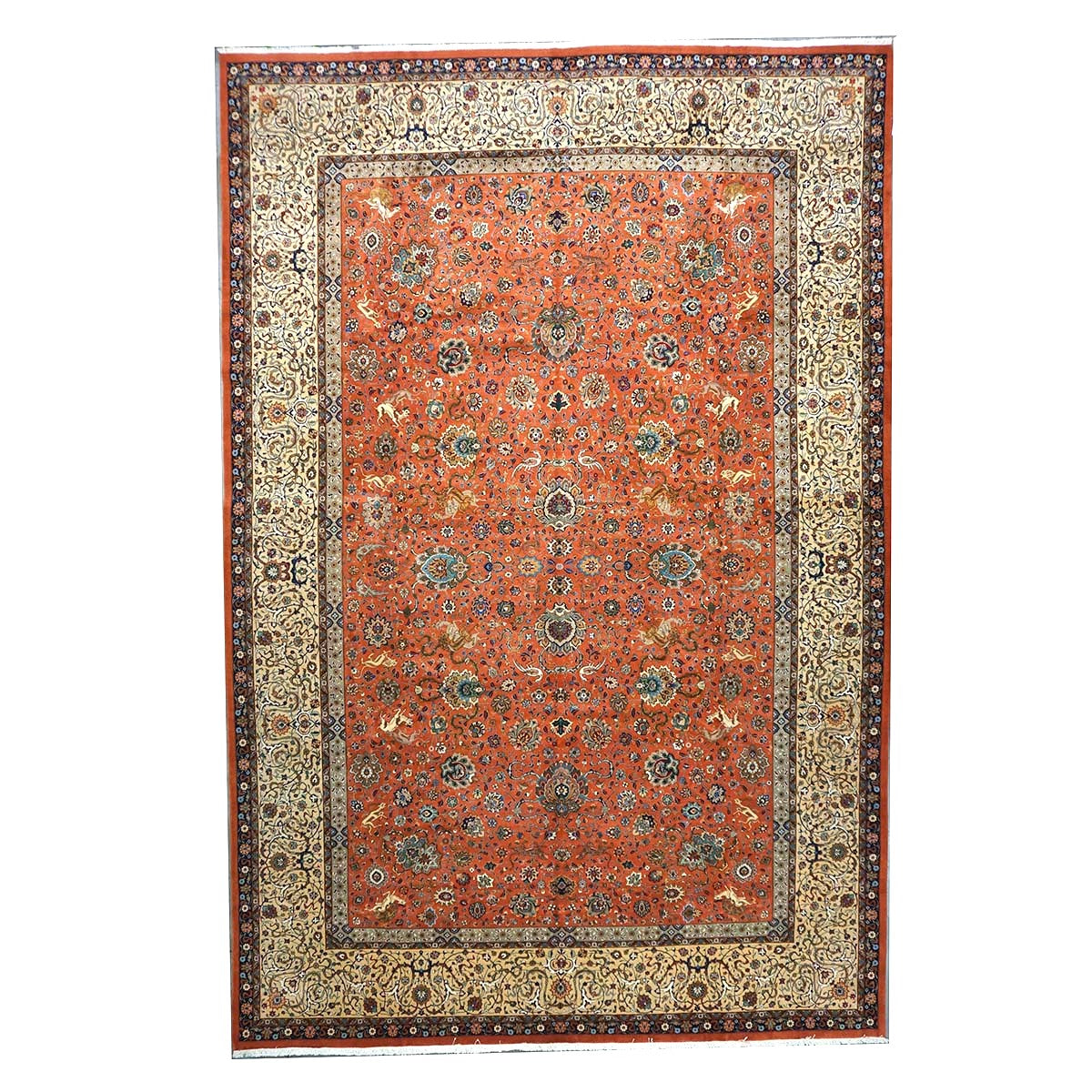 Antique Persian Tabriz Wool 12x18 Rust & Ivory Handmade Area Rug #1140141