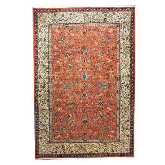 Antique Persian Tabriz Wool 12x18 Rust & Ivory Handmade Area Rug #1140141