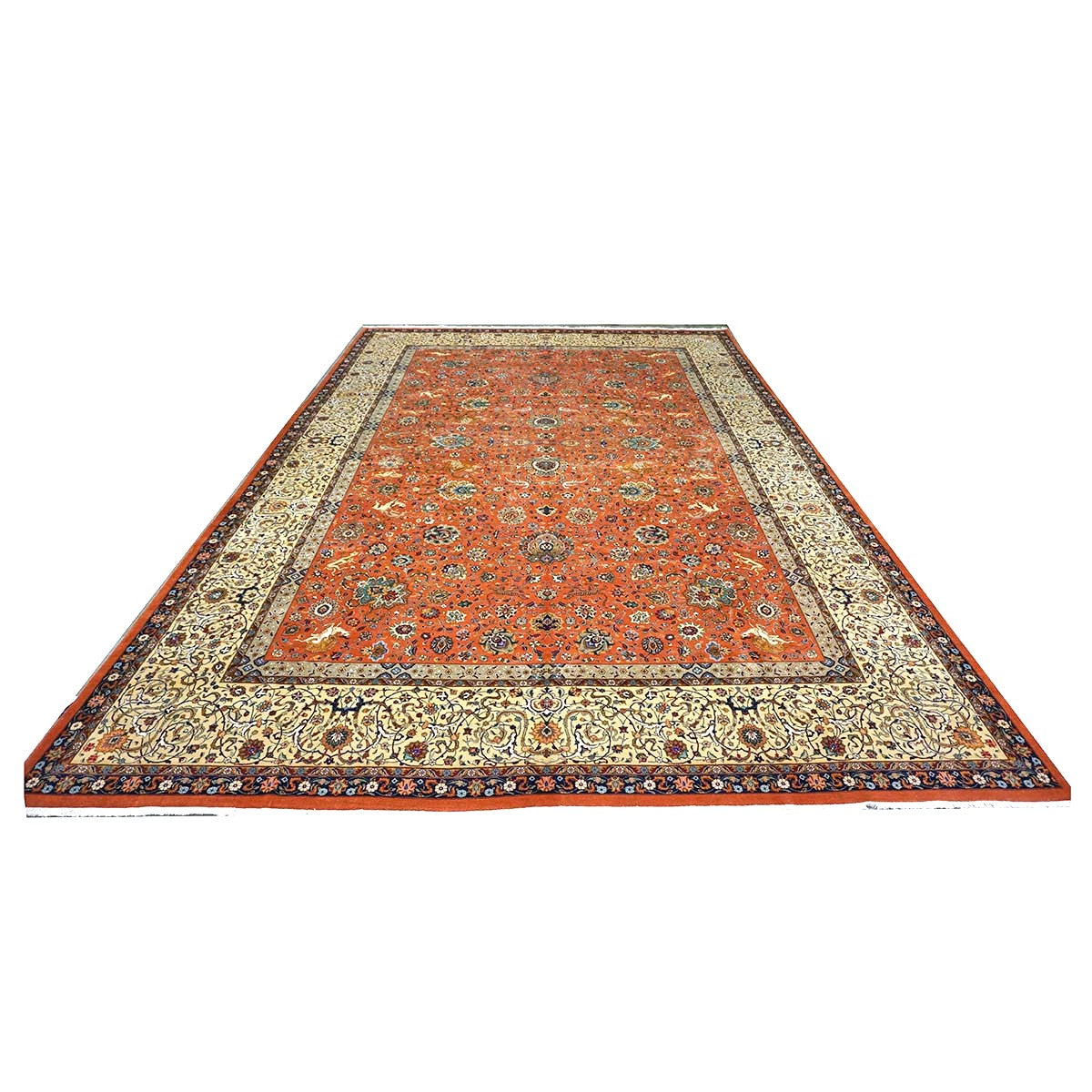 Antique Persian Tabriz Wool 12x18 Rust & Ivory Handmade Area Rug #1140141