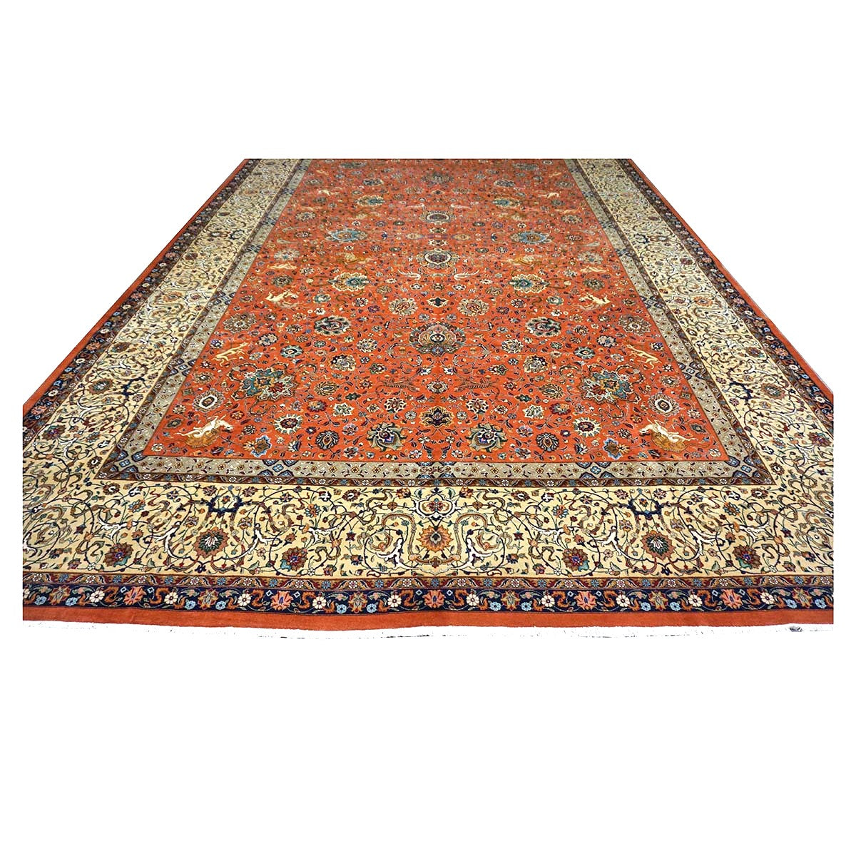 Antique Persian Tabriz Wool 12x18 Rust & Ivory Handmade Area Rug #1140141