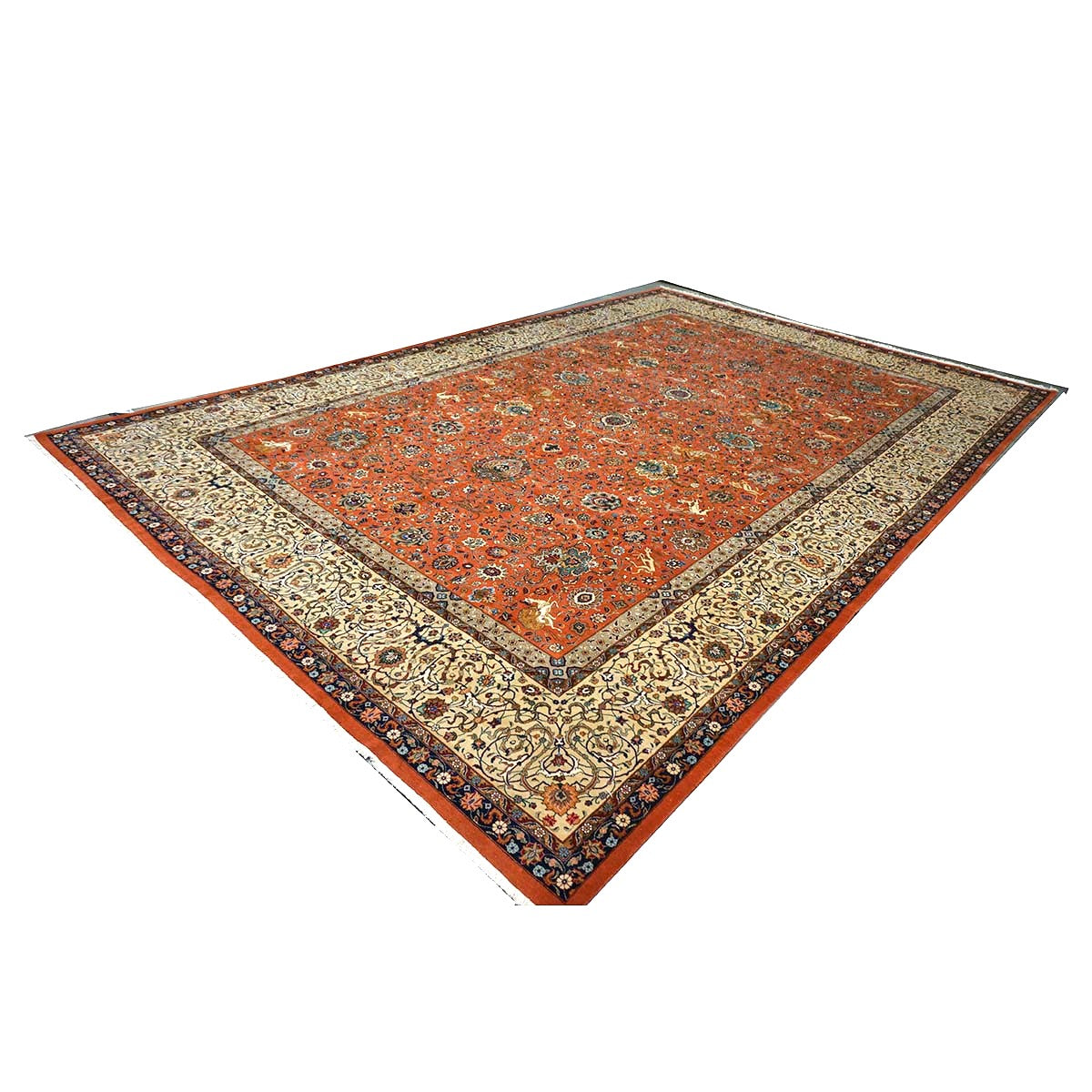 Antique Persian Tabriz Wool 12x18 Rust & Ivory Handmade Area Rug #1140141