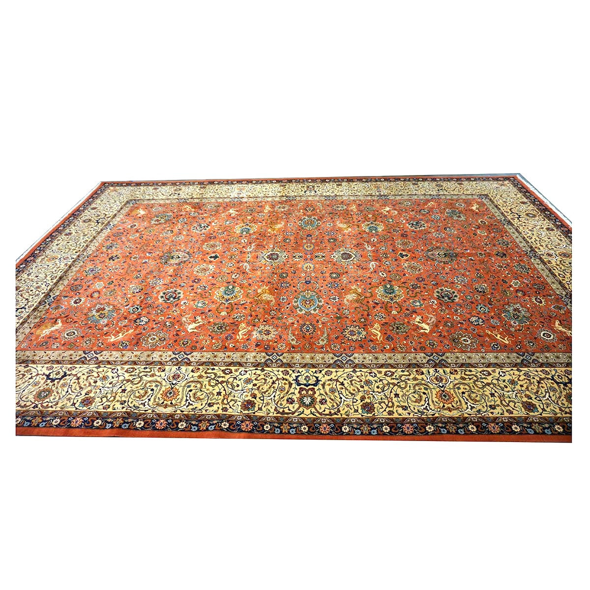 Antique Persian Tabriz Wool 12x18 Rust & Ivory Handmade Area Rug #1140141