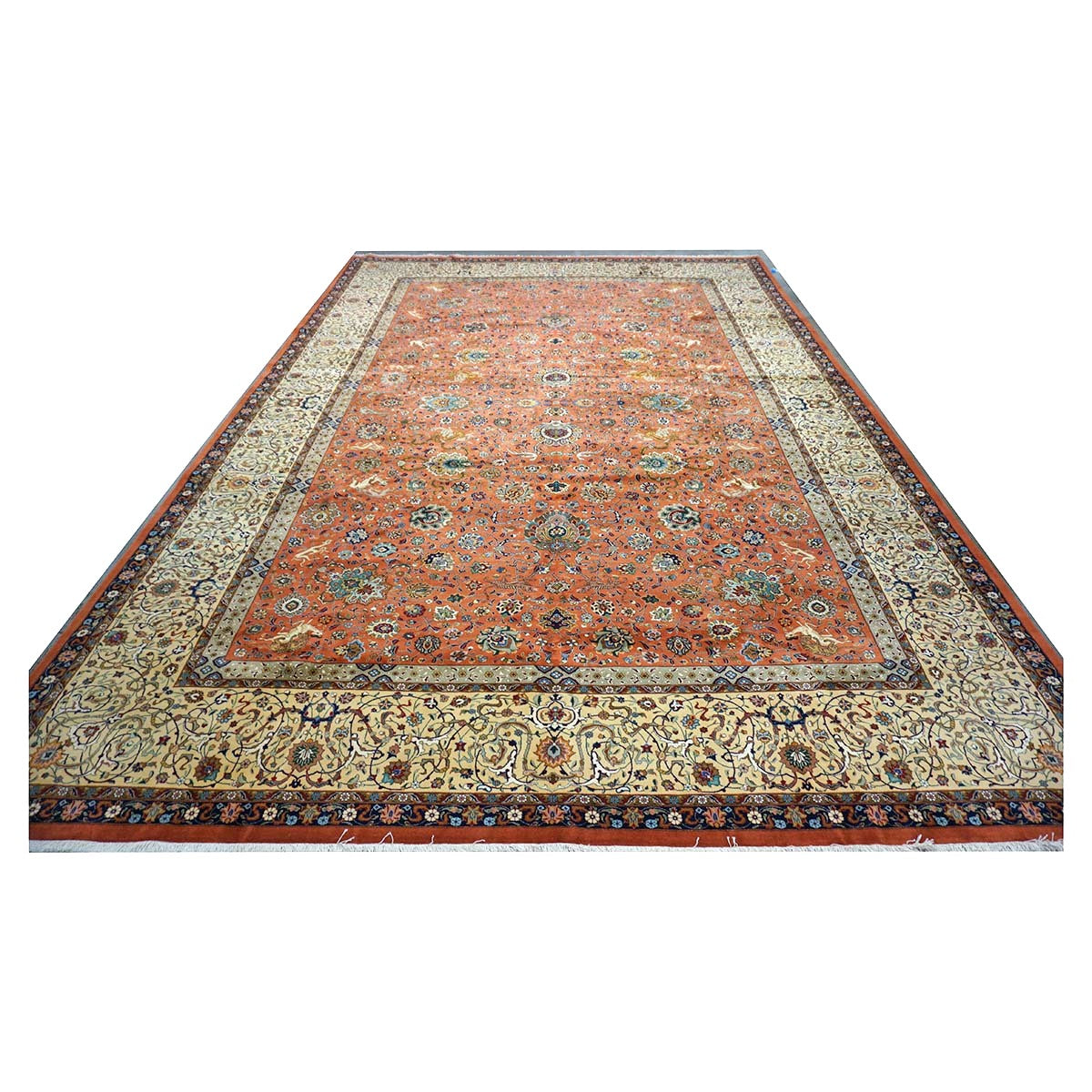 Antique Persian Tabriz Wool 12x18 Rust & Ivory Handmade Area Rug #1140141