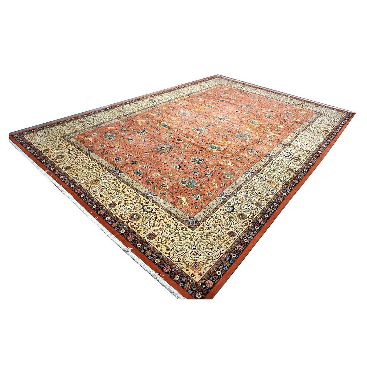 Antique Persian Tabriz Wool 12x18 Rust & Ivory Handmade Area Rug #1140141